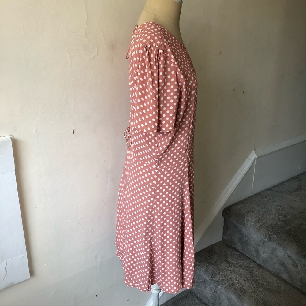 Privacy Please Yvonne Pink White Polkadot Henson Lace Up Back Dress EUC Size M - Picture 7 of 9